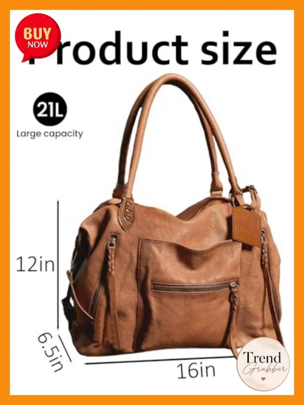 Large Vegan Leather Hobo Tote Bag Purse with Zipper Adjustable Strap